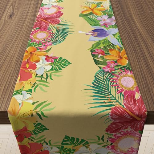 Hibiscus Palm Leaf Table Runner - Luau Party Decorations