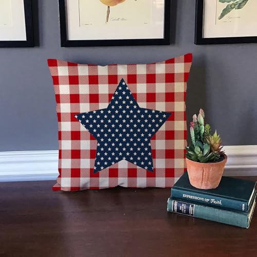 18x18 Patriotic Star Plaid Pillow Covers - Set of 2 for Home Decor