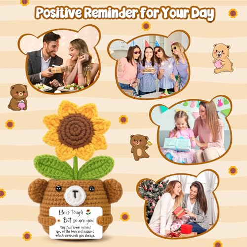 Handmade Crochet Sunflower Bear - Get Well Soon Gift for Women
