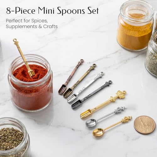Mini Metal Scoops Set - 8 Pcs Tiny Spoons for Spices & Crafts