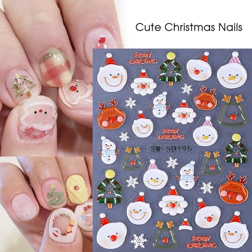 5D Christmas Nail Art Stickers Gold Holiday Tree Decals - 6 Sheets