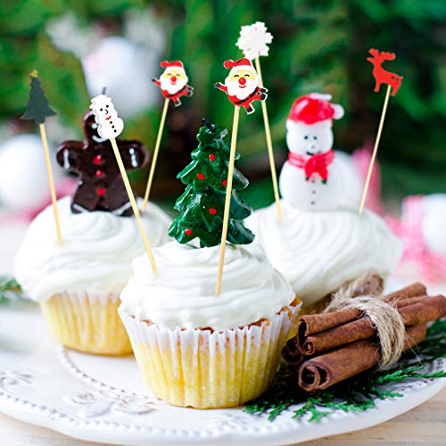 600 Pcs Christmas Bamboo Cocktail Picks for Appetizers & Fruit - Santa Snowflake Reindeer