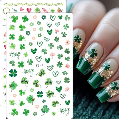 St. Patrick's Day Shamrock Nail Art Stickers 3D Self-Adhesive Lucky Clover Decals 8 Sheets