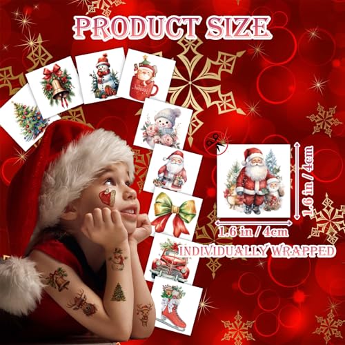 UVUXO 102 Pcs Christmas Temporary Tattoos for Kids Individually Wrapped