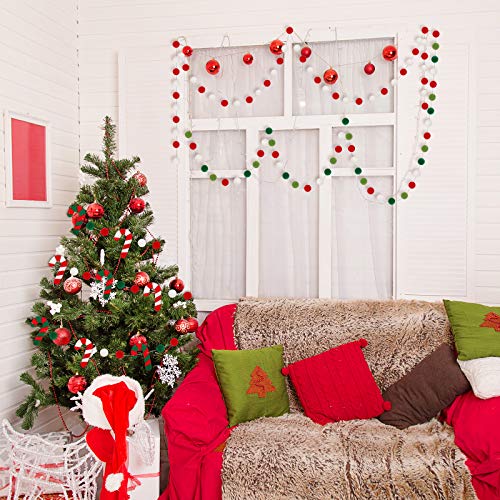 Christmas Felt Pom Pom Garland Set with Candy Cane & Colorful Balls