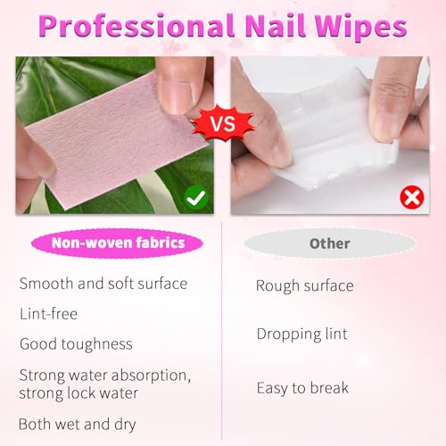 Lint Free Nail Wipes 450 Pcs Pink Nail Cleaning Pads for Manicure