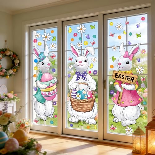 Easter Bunny Window Clings - 6 Large Decals for Spring Decor