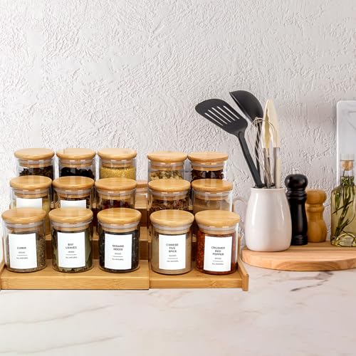 EgticHome 4OZ Glass Spice Jars with Bamboo Lids and 315 Labels, 20 Pcs Clear Food Storage Containers for Kitchen Sugar Salt Coffee Tea Beans