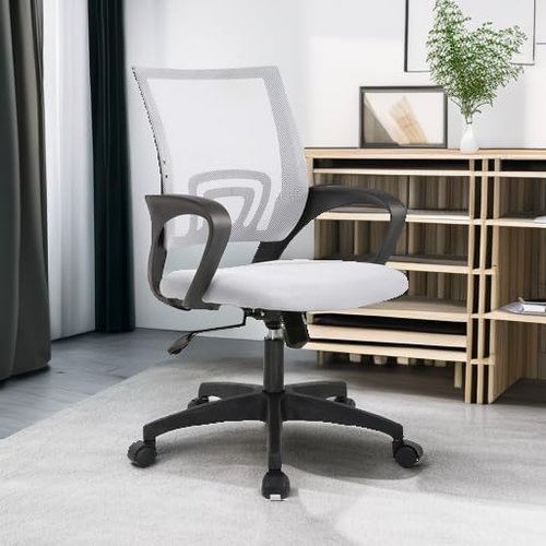 BestOffice Ergonomic Office Chair - Mid-Back Swivel Desk Chair with Breathable Backrest & Lumbar Support - Adjustable Height, White for Adults & Women