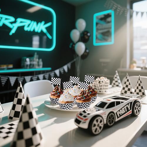 Racing Car Cupcake Liners and Toppers - 100 Pcs Set