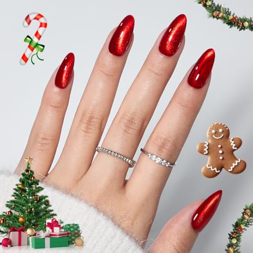 NAILKISS Cat Eye Magnetic Gel Nail Polish, Bright Red 0.34 Fl Oz with Magnet Stick