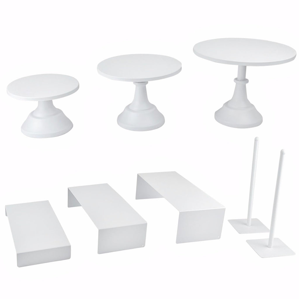 FESTLOVE Set of 8 White Cake Stands Donut Holder Metal Dessert Display Risers Cupcake Stand Serving Platter for Weddings Birthday Baby Showers Anniversary Party