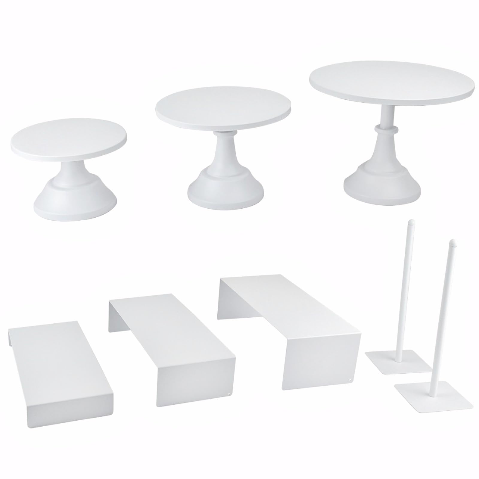 FESTLOVE Set of 8 White Cake Stands Donut Holder Metal Dessert Display Risers Cupcake Stand Serving Platter for Weddings Birthday Baby Showers Anniversary Party