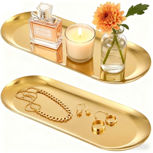 Wikapy Gold Decorative Tray Set - Multi-Functional Organizer for Jewelry, Perfume & More