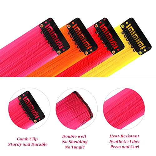YaFex 22 Inch Clip In Hair Extensions Long Straight Synthetic Hot Pink