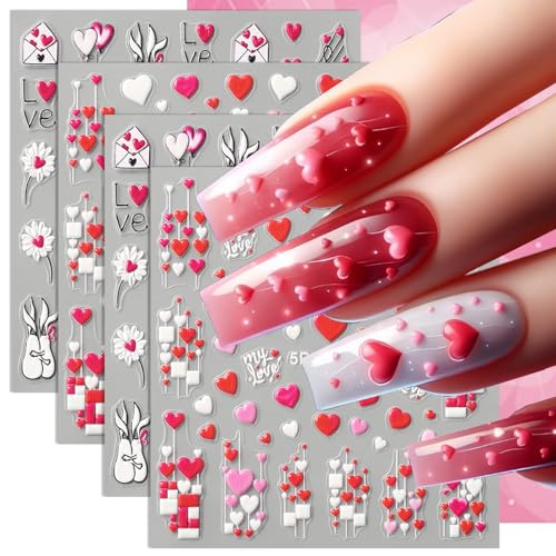 Valentine 5D Embossed Nail Stickers Self-Adhesive Love Heart Decals