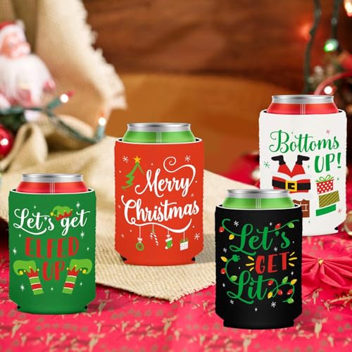 CiyvoLyeen Christmas Can Sleeves Set of 12 - Holiday Neoprene Drink Coolers with Festive Sayings