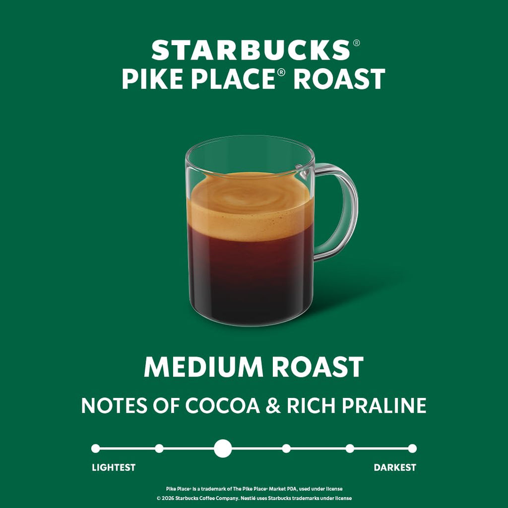 Starbucks by Nespresso Vertuo Coffee Pods - Pike Place Medium Roast, 30-Count, 7.8 oz Brews