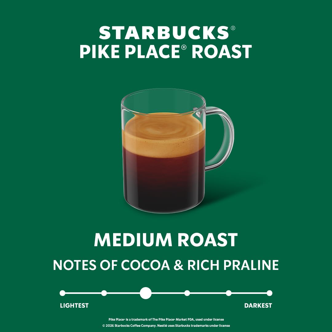 Starbucks by Nespresso Vertuo Coffee Pods - Pike Place Medium Roast, 30-Count, 7.8 oz Brews