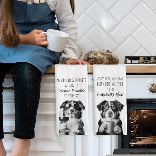 Bernese Mountain Dog Kitchen Towels Set of 2 Microfiber Waffle Weave