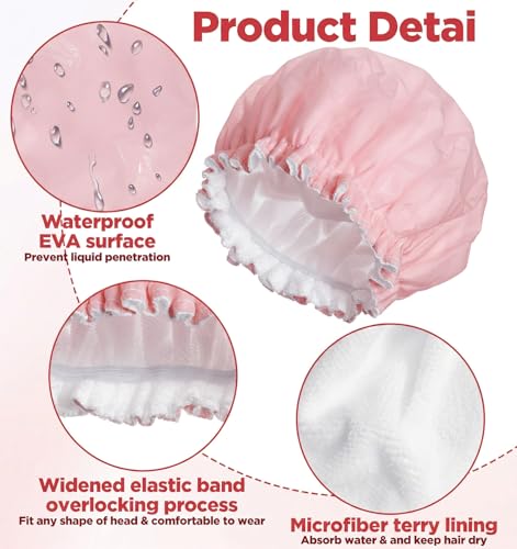 Terry Lined Shower Cap Pink Reusable Waterproof Bath Hair Cap