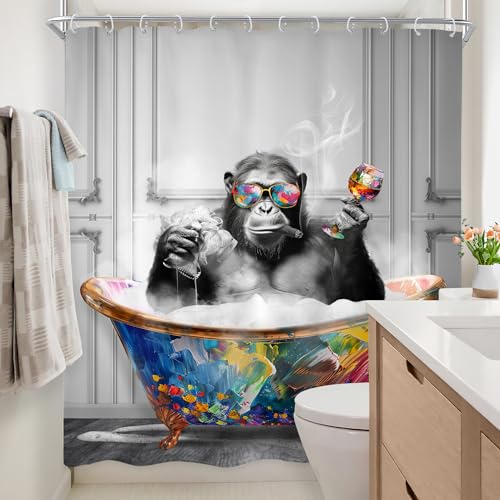 Funny Monkey Chimpanzee Shower Curtain Set - 60x72 inches