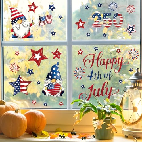 250th Anniversary Patriotic Window Clings - 6 Sheets of Gnome & Star Decals