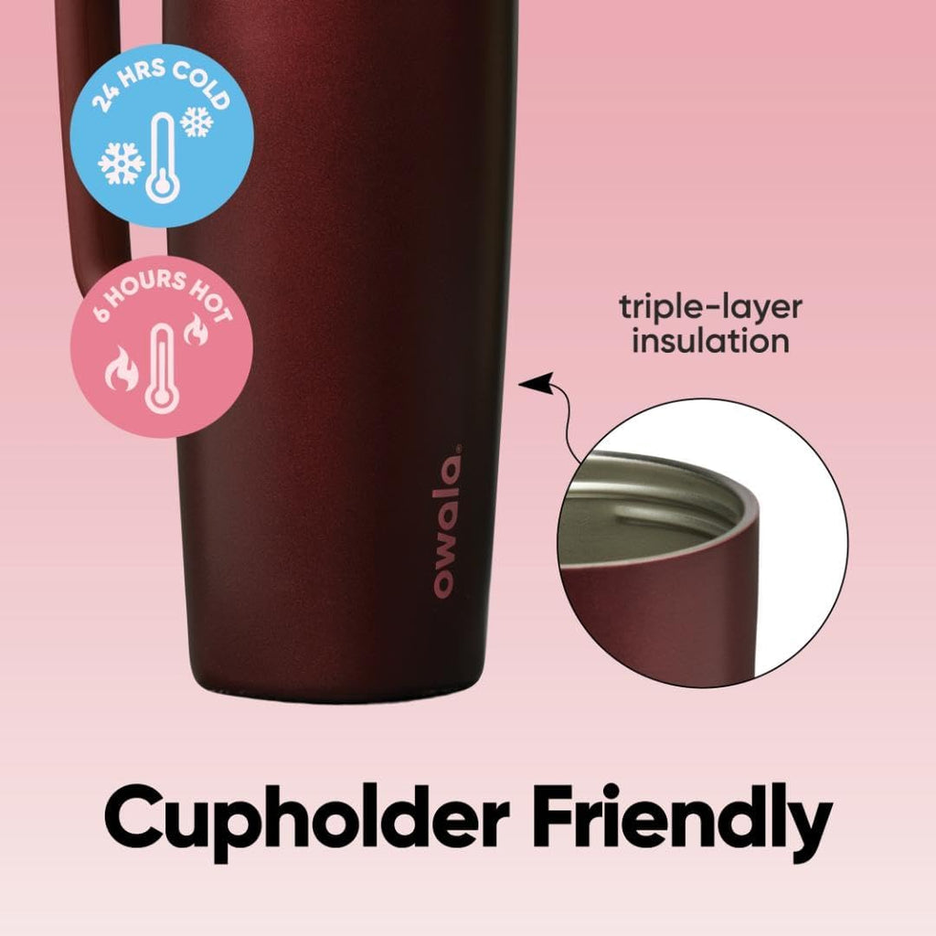 Owala SmoothSip Slider Travel Mug - 12oz Stainless Steel, Leak Proof, Hot & Cold Drinks, Black Cherry