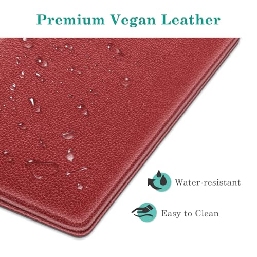 FINTIE Portable Server Book Organizer with Zipper Pocket - Poppy Red PU Leather Check Presenter