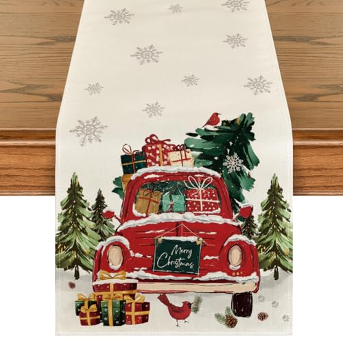 Christmas Table Runner 13x72 Inch Beige Seasonal Winter Kitchen Decor - Artoid Mode
