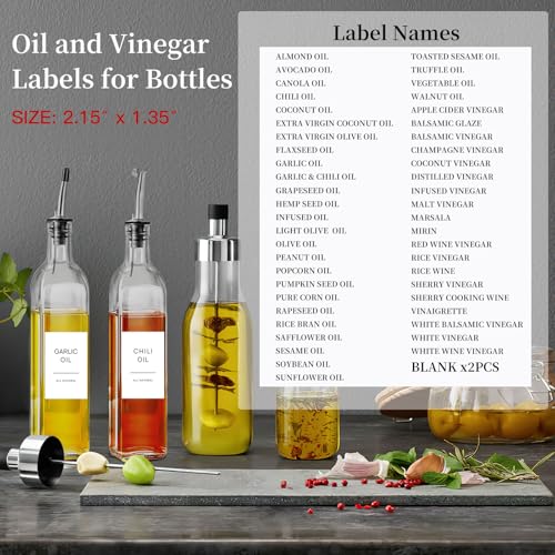 50 Oil and Vinegar Labels for Bottles - Waterproof Kitchen Stickers