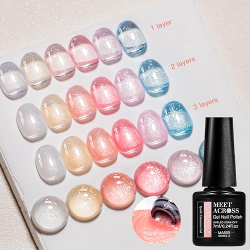 MEET ACROSS 6-Color Poly Nail Extension Gel Kit with Glitter and Nude Pink Shades