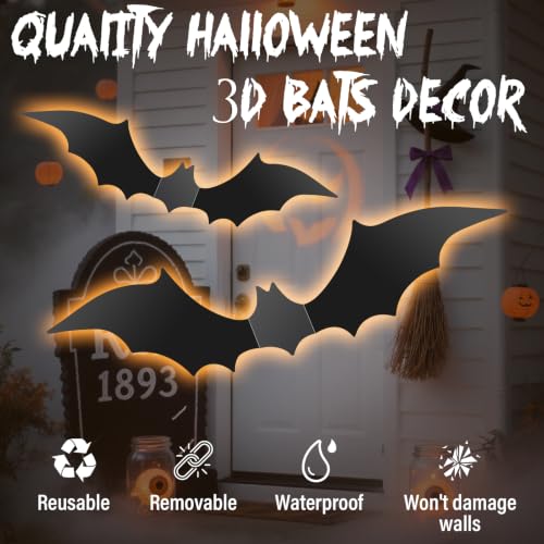 140PCS 3D Bat Wall Decals for Halloween Decor - Scary & Cute