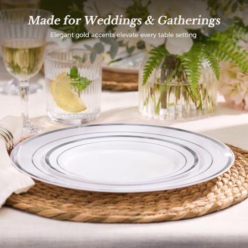 Heavy Duty Silver Plastic Plates 120PCS Set for Parties and Events - Variation of Silver / 120PCS