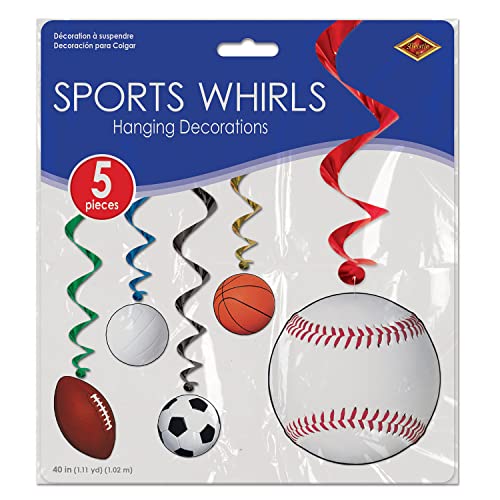 Beistle Sports Whirls - 5 Count Hanging Decorations for Parties