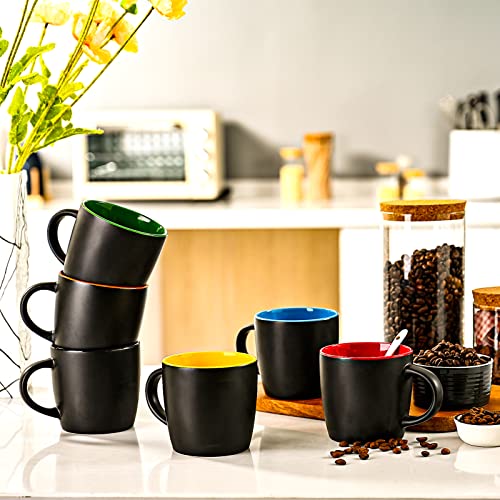 11oz Ceramic Coffee Mug Set Matte Black Porcelain Cups - 6-Pack