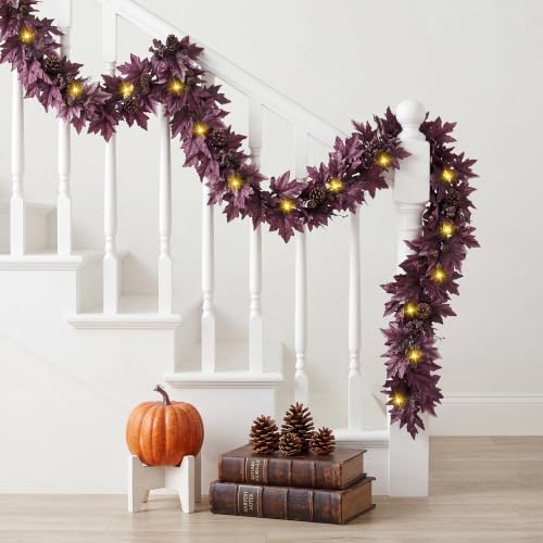 Purple Fall Garland with 30 Lights & Timer 6Ft Autumn Decor