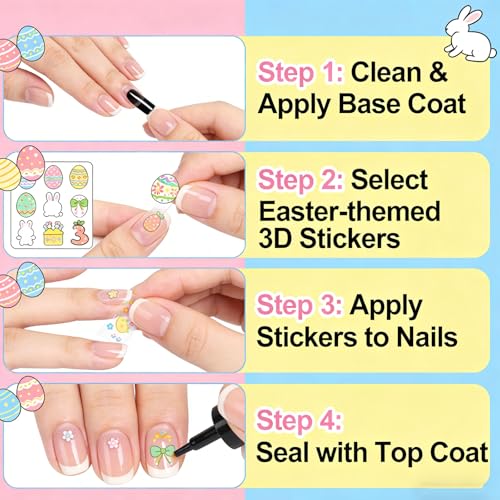 Easter Nail Art Stickers 6 Sheets Self-Adhesive Bunny Decals