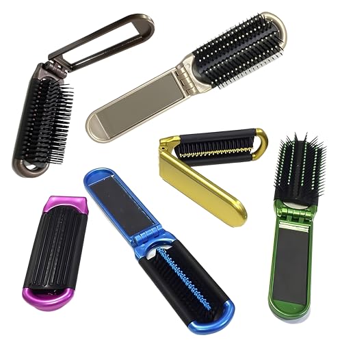 Bexter 4-Pack Travel Folding Hair Brush with Mirror Compact Pocket Size