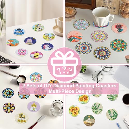DIY Diamond Painting Coaster Kits with Rhinestones & Holders - Unique Home Decor Crafts for Adults