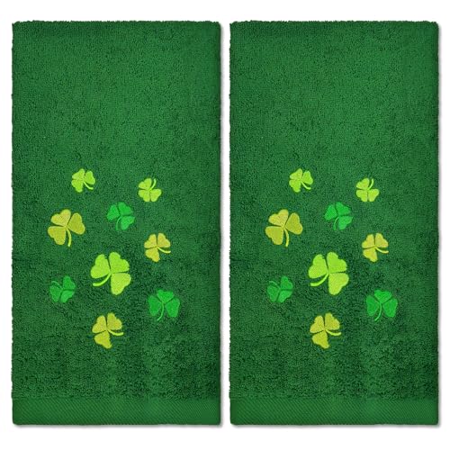 St. Patrick's Day Hand Towels Set - 2 Cotton Shamrock Towels