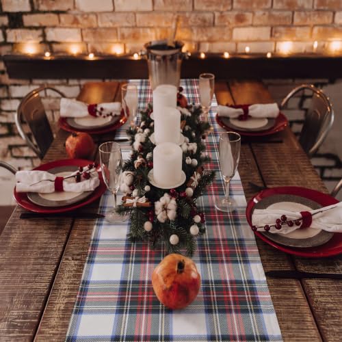 White Christmas Tartan Plaid Table Runner 13x72 Inches - Farmhouse Holiday Decor - Variation of THIS listing