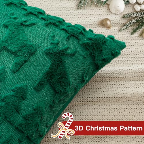 OTOSTAR Christmas Tree and Elk Throw Pillow Cover, Green 18x18 Inch