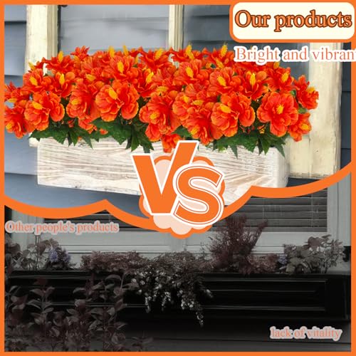 FRUNVS 2 Pcs Orange-Red Artificial Hibiscus Flowers for Outdoor Garden & Patio Decor