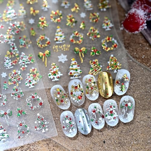 5D Embossed Christmas Nail Stickers Self-Adhesive Xmas Decals