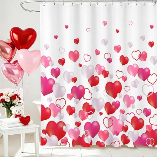 Lindameler Valentine's Day Shower Curtain Set - 72x72 Inch Romantic Heart Design