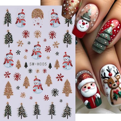 Christmas Nail Art Stickers 3D Self-Adhesive Winter Decals - 8 Sheets