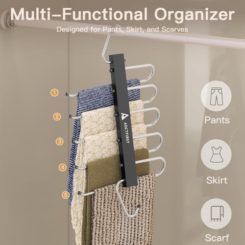 5-Tier Space Saving Pants Hangers - 2 Pack Black Closet Organizer