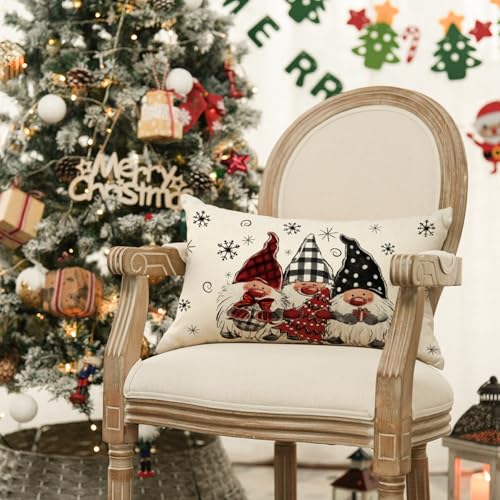 Christmas Snowflake Gnome Throw Pillow Cover - 20 x 12 Inch