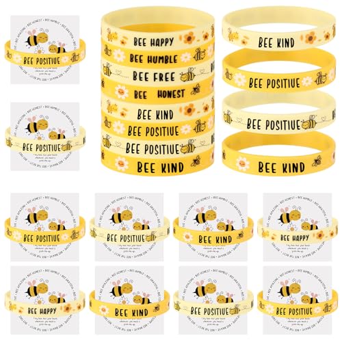 Knitgrip 24 Set Bee Silicone Bracelets with Motivational Cards